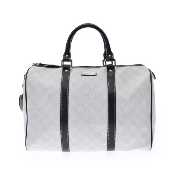 Gucci GG Supreme White Canvas Leather Boston Bag - Picture 1 of 9